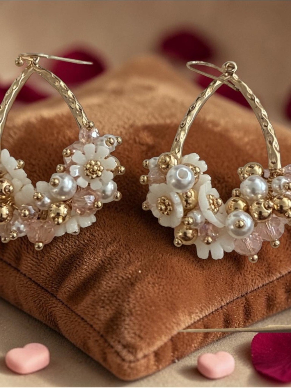 Natasha Denona Gold Floral Pearl Hoop Earrings - White